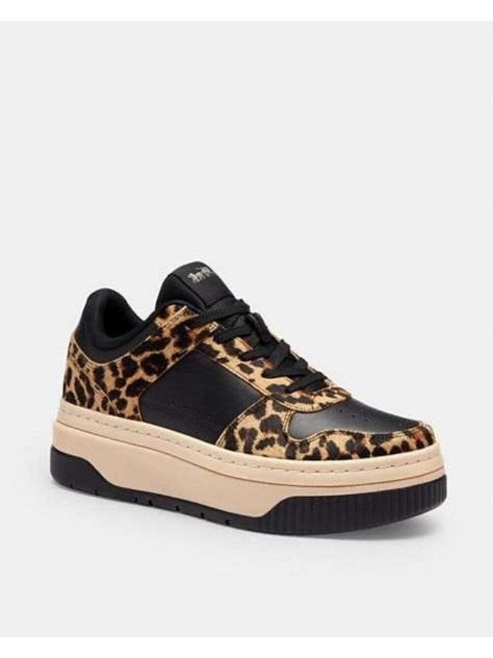 Coach Platform Sneaker Women's Size 6 Tan/Black Leopard Print Low Top Lace-Up